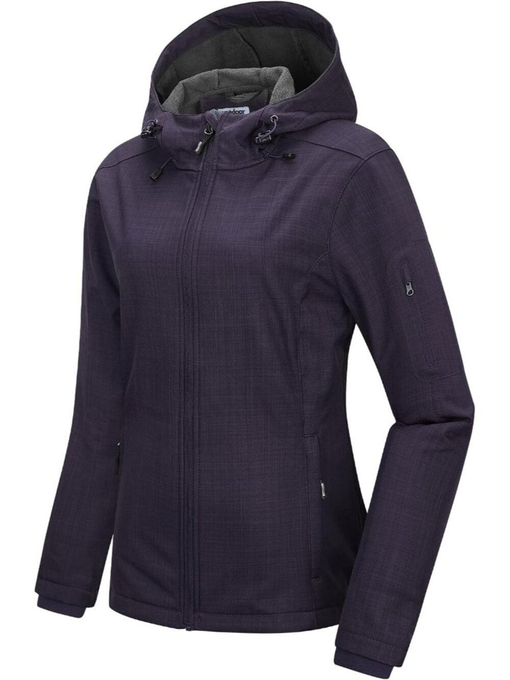 Women's Melange Hooded Softshell Fleece Lined Cuff Sleeve Waterproof Rain Coat